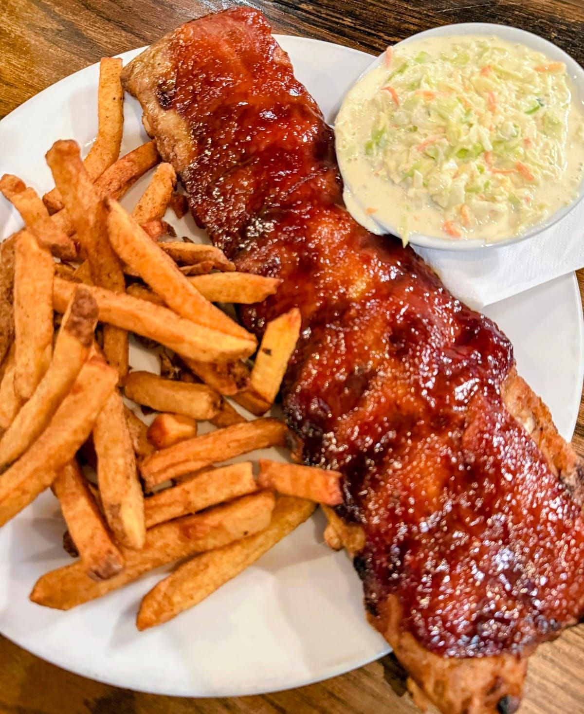 baby back ribs with hand-cut fries and slaw